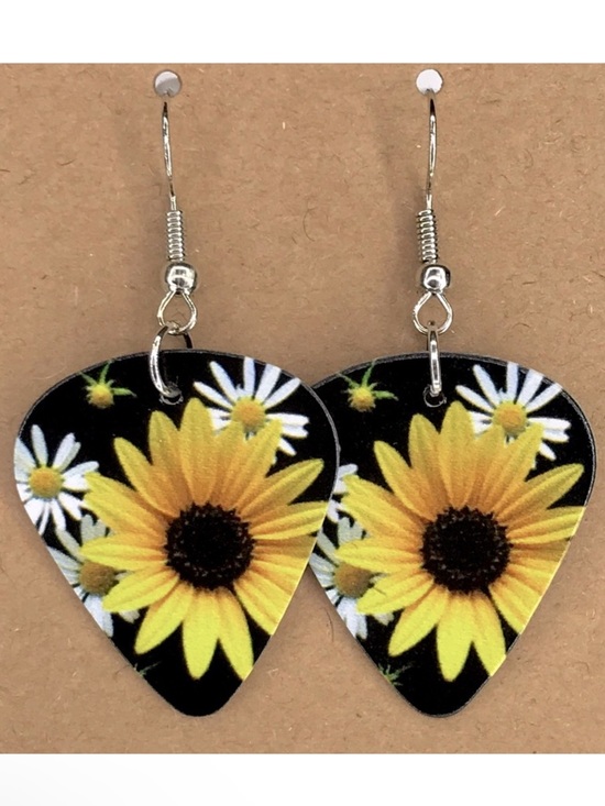 Daisy Jewelry - Sunflower Guitar Pick Custom Earrings Fashion Jewelry